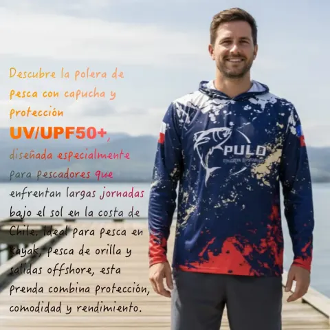 Polera de pesca con capucha y protección UV/UPF50+